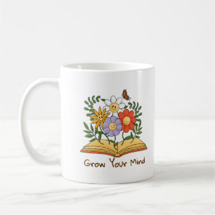 Grow Your Mind Book Floral Vintage Reading Flowers Coffee Mug