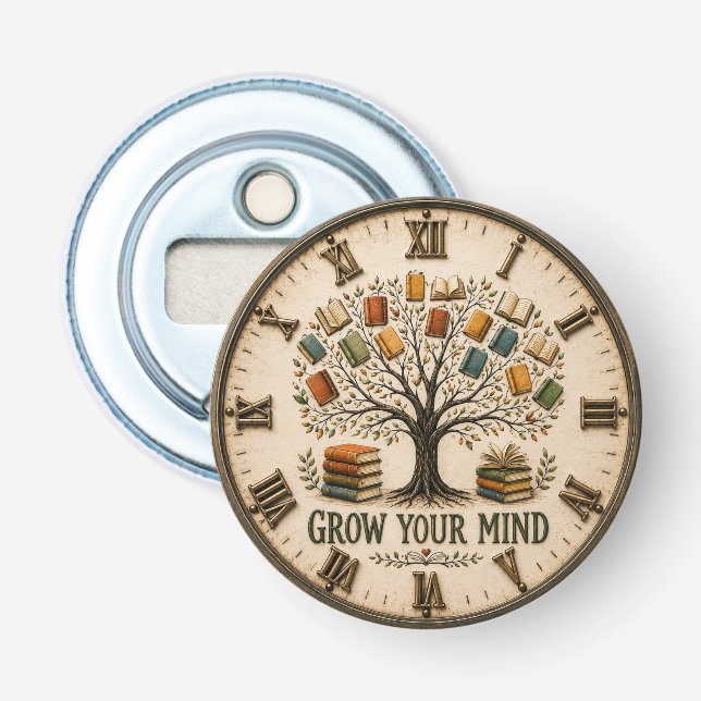 Grow Your Mind Book  Reading Teacher Gift Bottle Opener (Front)