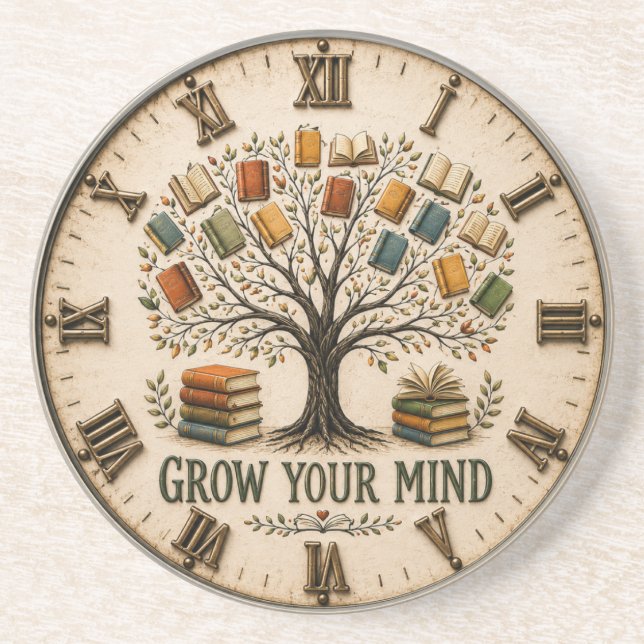 Grow Your Mind Book  Reading Teacher Gift Coaster (Front)
