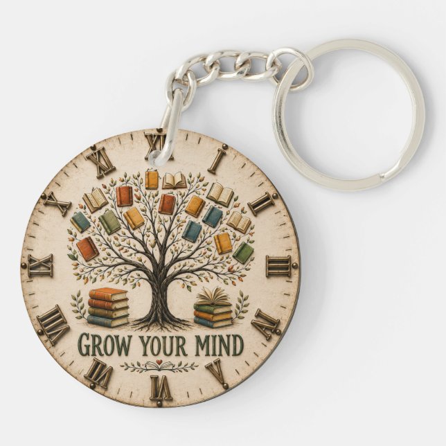 Grow Your Mind Book  Reading Teacher Gift Key Ring (Back)