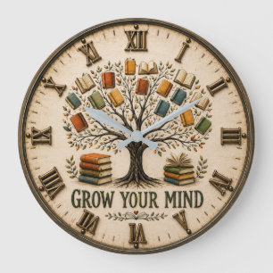 Grow Your Mind Book Reading Teacher Gift Large Clock