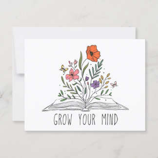 Grow Your Mind - Floral Book Design Postcard