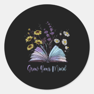 Grow Your Mind Wildflower Book Floral Motivation Classic Round Sticker