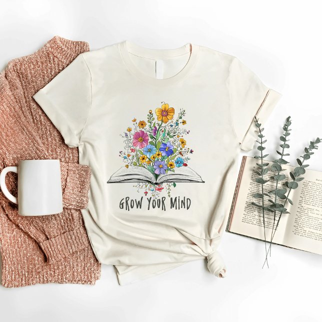 Grow Your Mind with a Boho Wildflower and Book T-Shirt (Creator Uploaded)