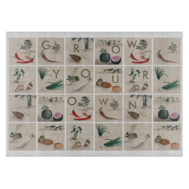 Grow Your Own Vegetables Illustration Squares Cutting Board (Front)