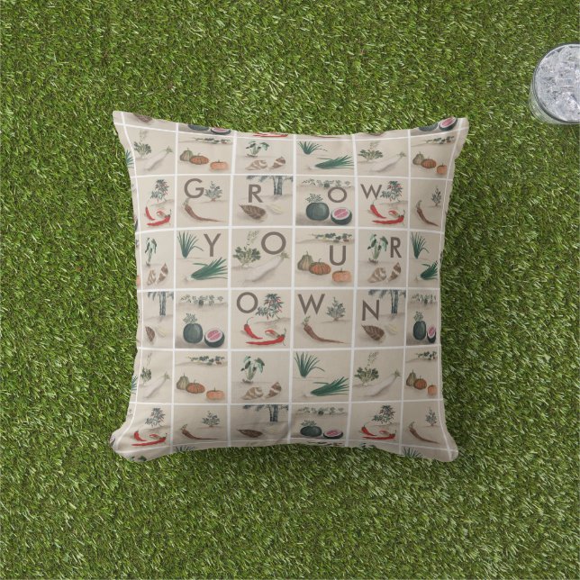 Grow Your Own Vegetables Tile Pattern Cushion (Grass)