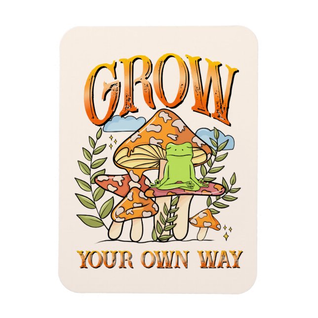 Grow Your Own Way – Meditating Frog & Mushroom Magnet (Vertical)