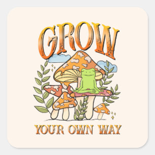 "Grow Your Own Way"   Meditating Frog & Mushroom Square Sticker