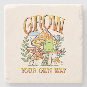 "Grow Your Own Way" Meditating Frog & Mushroom Stone Coaster