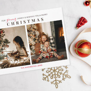 Growing Family 2 Kids Photo Merry Christmas Postcard