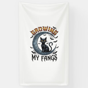 Growing Fangs Black Cat Crescent Moon Bats Hallowe Banner