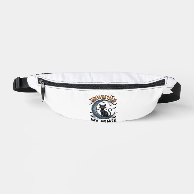 Growing Fangs Black Cat Crescent Moon Bats Hallowe Bum Bags (Front)
