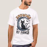 Growing Fangs Black Cat Crescent Moon Bats Hallowe
