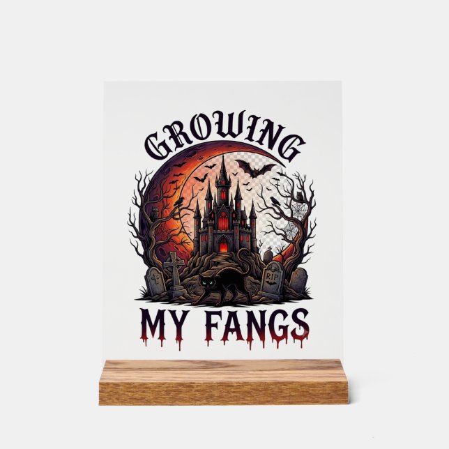 Growing Fangs Halloween Haunted Castle Black Cat M Acrylic Sign (Front)
