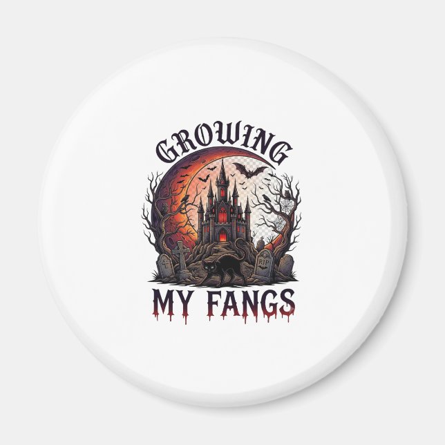 Growing Fangs Halloween Haunted Castle Black Cat M Magnet (Front)