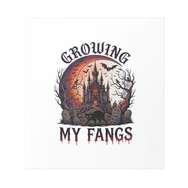Growing Fangs Halloween Haunted Castle Black Cat M Notepad (Front)