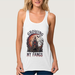 Growing Fangs Halloween Haunted Castle Black Cat M Singlet