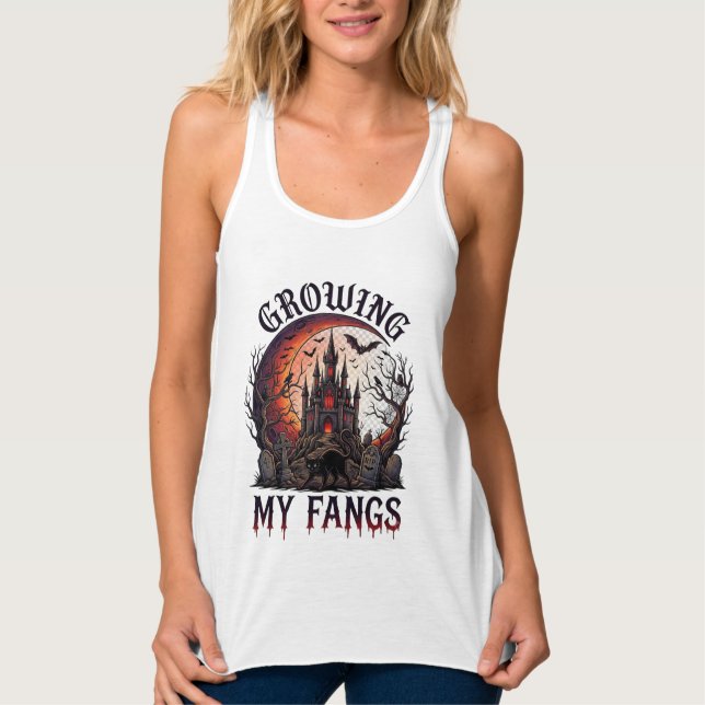 Growing Fangs Halloween Haunted Castle Black Cat M Singlet (Front)