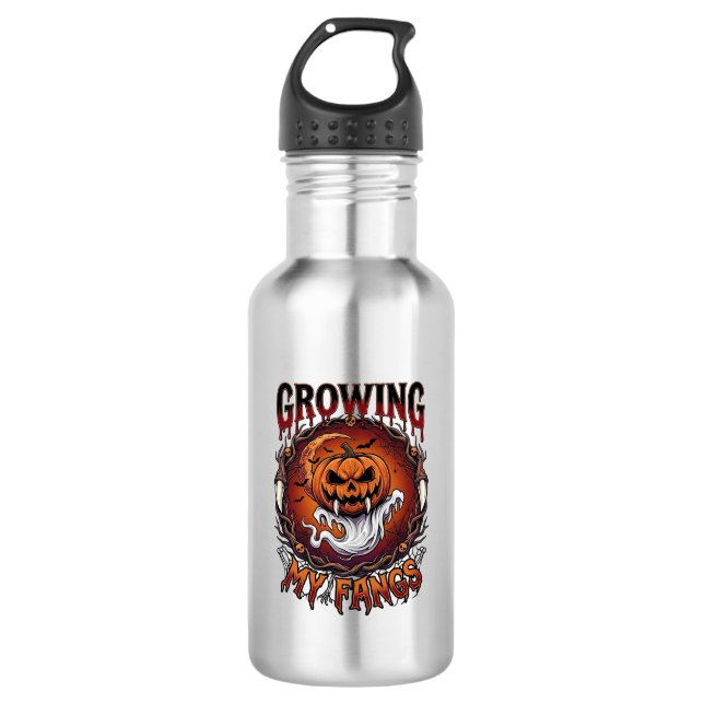 Growing Fangs Vampire Pumpkin Ghost Bats Skulls 532 Ml Water Bottle (Front)