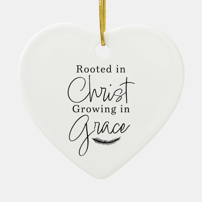 Growing in Grace Black and White Heart Christmas Ceramic Tree Decoration (Front)