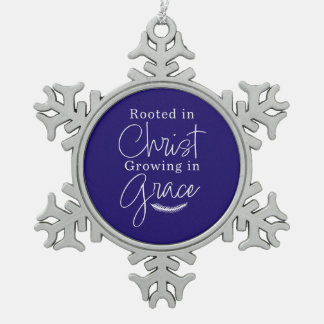 Growing in Grace Blue and White Christmas Snowflake Pewter Christmas Ornament