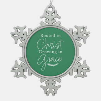 Growing in Grace Green and White Christmas Snowflake Pewter Christmas Ornament