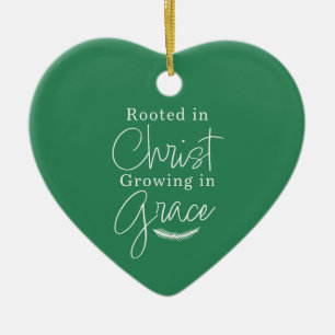 Growing in Grace Green and White Heart Christmas Ceramic Tree Decoration
