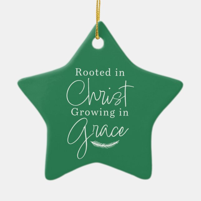 Growing in Grace Green and White Star Christmas Ceramic Tree Decoration (Front)
