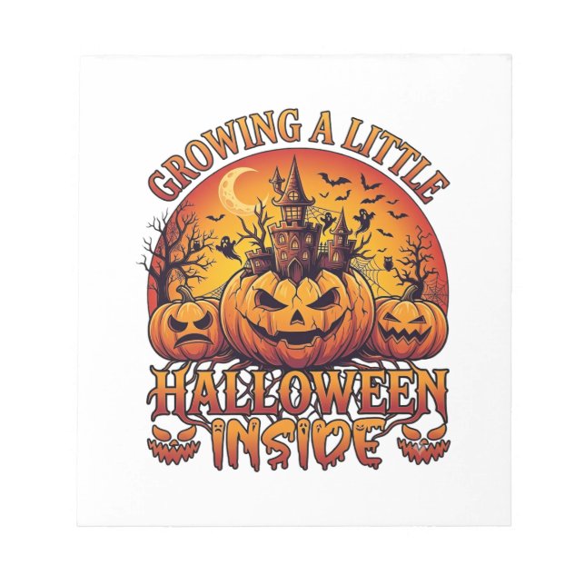 Growing Little Halloween Inside Pumpkins Haunted C Notepad (Front)