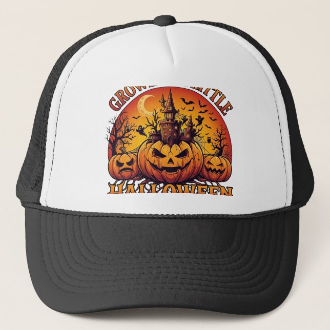 Growing Little Halloween Inside Pumpkins Haunted C Trucker Hat (Front)