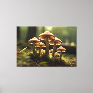 Growing mushrooms in forest canvas print