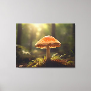 Growing mushrooms in forest canvas print