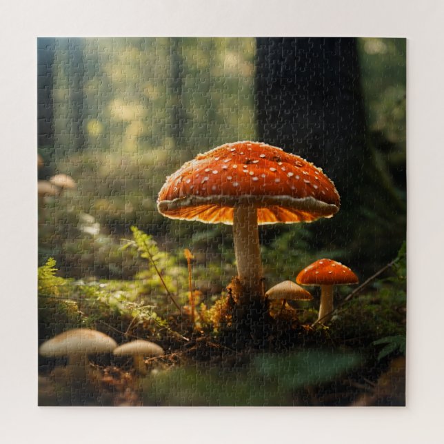 Growing mushrooms in forest jigsaw puzzle (Vertical)
