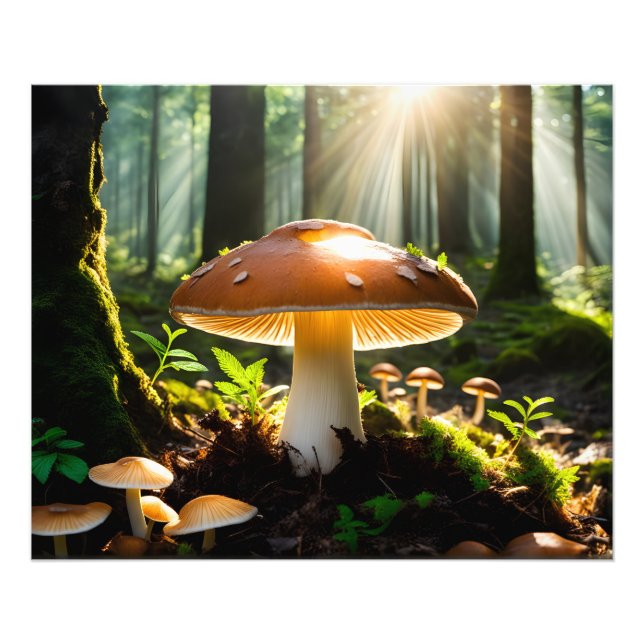 Growing mushrooms in forest photo print (Front)