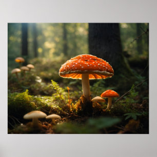 Growing mushrooms in forest poster
