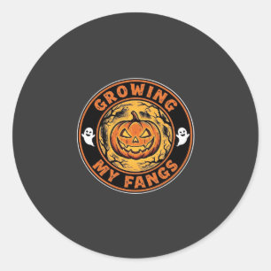 Growing My Fangs Halloween Pumpkin Ghost Design_1 Classic Round Sticker