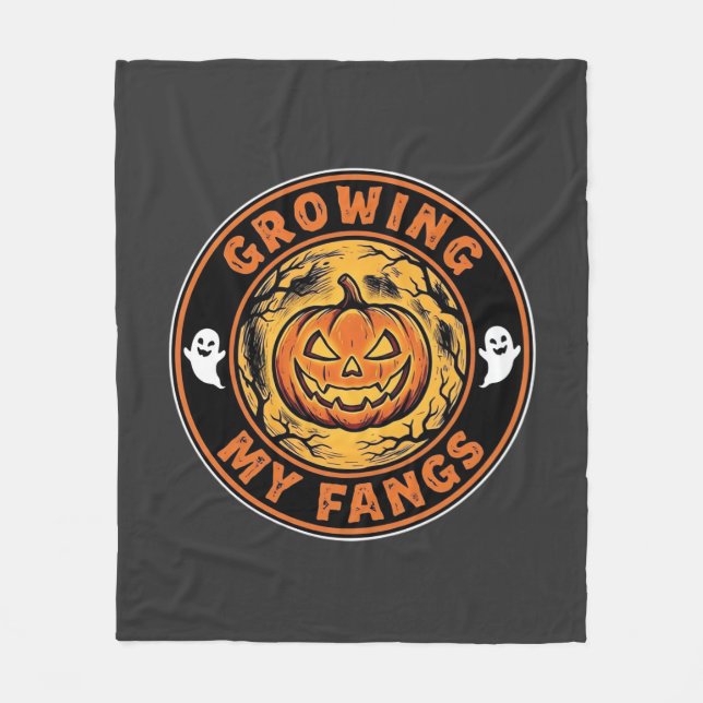 Growing My Fangs Halloween Pumpkin Ghost Design_1 Fleece Blanket (Front)