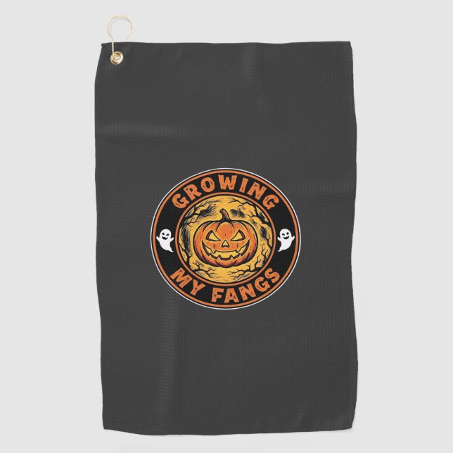 Growing My Fangs Halloween Pumpkin Ghost Design_1 Golf Towel (Front)
