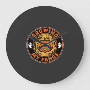 Growing My Fangs Halloween Pumpkin Ghost Design_1 Large Clock