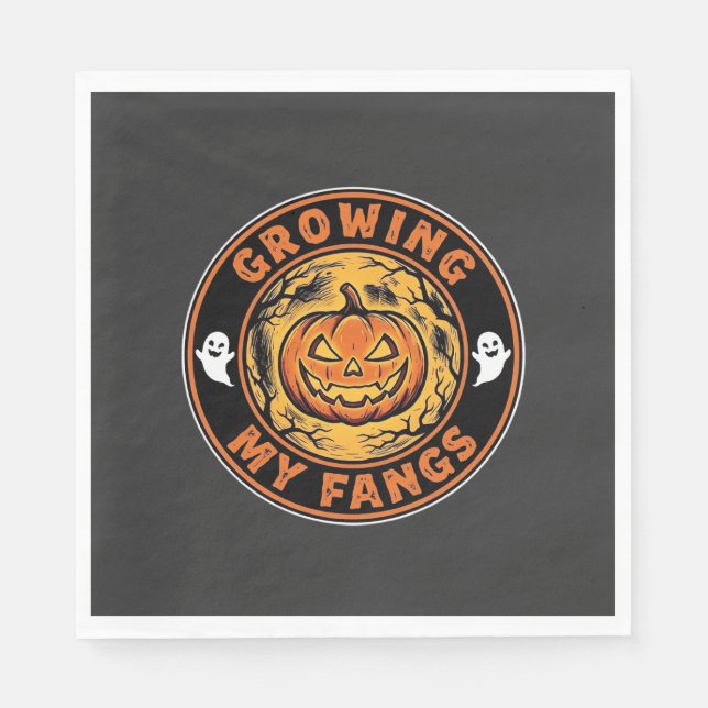 Growing My Fangs Halloween Pumpkin Ghost Design_1 Napkin (Front)