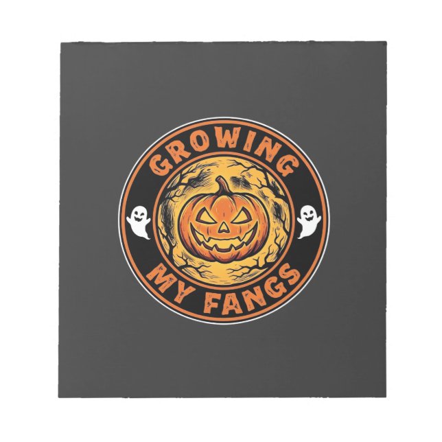 Growing My Fangs Halloween Pumpkin Ghost Design_1 Notepad (Front)