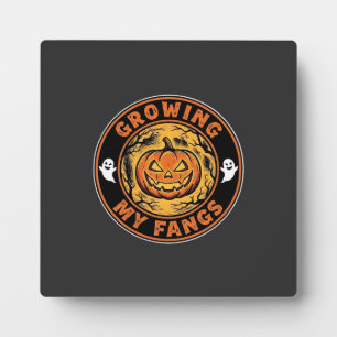 Growing My Fangs Halloween Pumpkin Ghost Design_1 Plaque