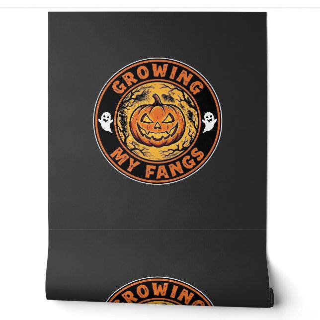 Growing My Fangs Halloween Pumpkin Ghost Design_1 Wallpaper (Unrolling)