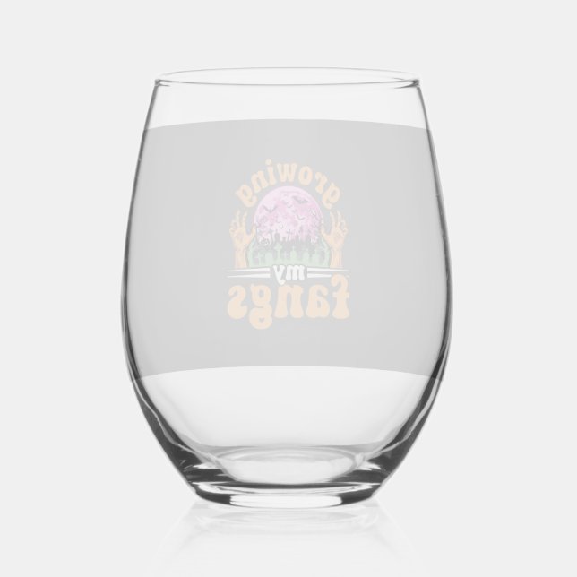 Growing My Fangs Halloween Vampire Design_1 Stemless Wine Glass (Front)