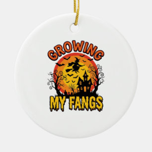 Growing My Fangs Vintage Halloween Vampire Shirt_1 Ceramic Tree Decoration