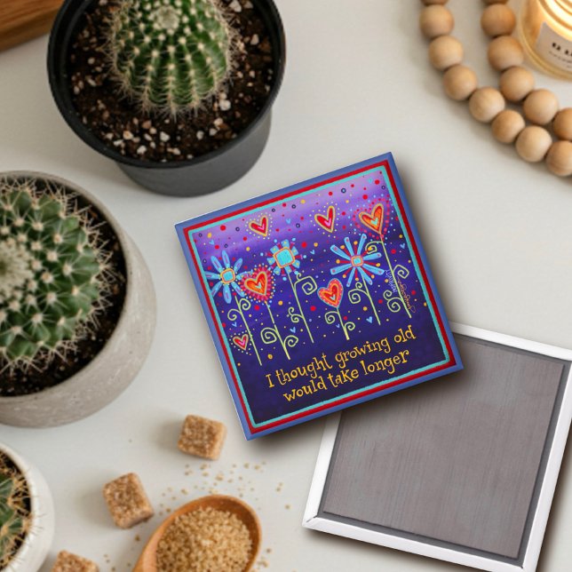 Growing Old Purple Quote Floral Hearts Trendy Magnet (Creator Uploaded)