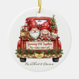 Growing Old Together Gnome Custom Year & Name Ceramic Tree Decoration