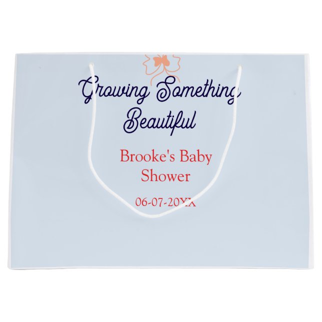 growing something beautiful peach bow baby shower  large gift bag (Front)