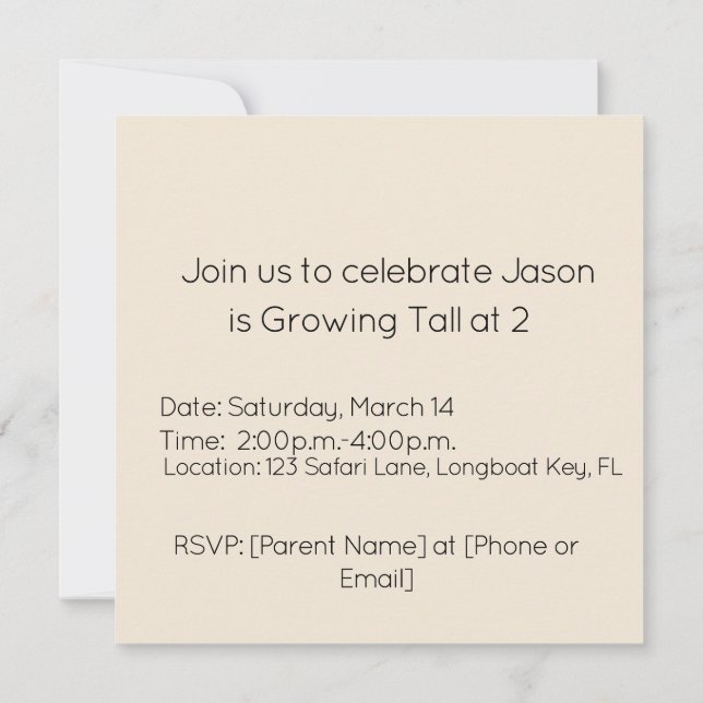 Growing Tall Birthday Invitation (Back)