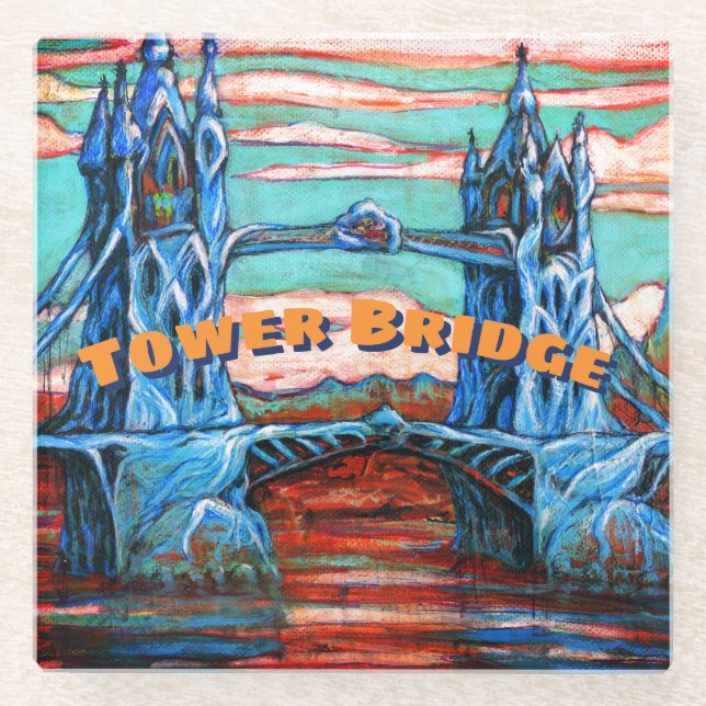 Growing Tower Bridge in a fantasy city Glass Coaster (Front)